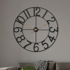 Modern Industrial Wall Clock with Cutout Metal Numerals, Grey and Gold Vintage Luxury Design for Living Room and Office Decor, 36 Inch
