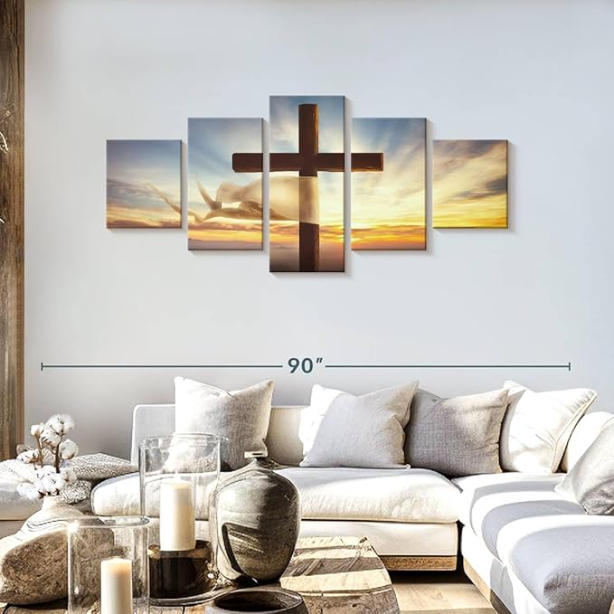 Elephant Stock Holy Cross Wall Art Multi Piece Canvas - 5 Panel Christian Pictures Decor - Digital Design Canvas Print - Christian Wall Decor - 68" X 30"