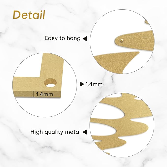 SIGNLEADER Metal Wall Art Decor Abstract Shapes Geometric Illustrations Modern Abstract Wall Sculpture Hangings Home Decoration for Living Room, Bedroom, Bathroom, Kitchen, Outdoor - 24" Gold