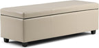 SIMPLIHOME Avalon Storage Ottoman Bench - 48 inch Wide Upholstered Vegan Leather Rectangular Lift-Top Ottoman in Satin Cream, Contemporary Storage Bench for Living Room with High-Density Foam