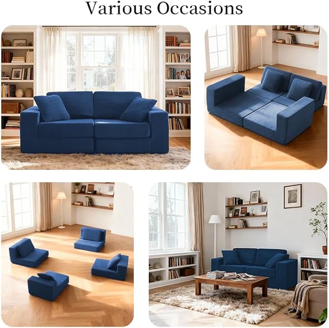 FILUXE Modular Sectional Sofa, Modern Modular Sofa Couch with Deep Seat，Comfy Cloud Couch, Sectional Couches for Living Room, Bedroom and Apartment，2-Seater，Navy Blue