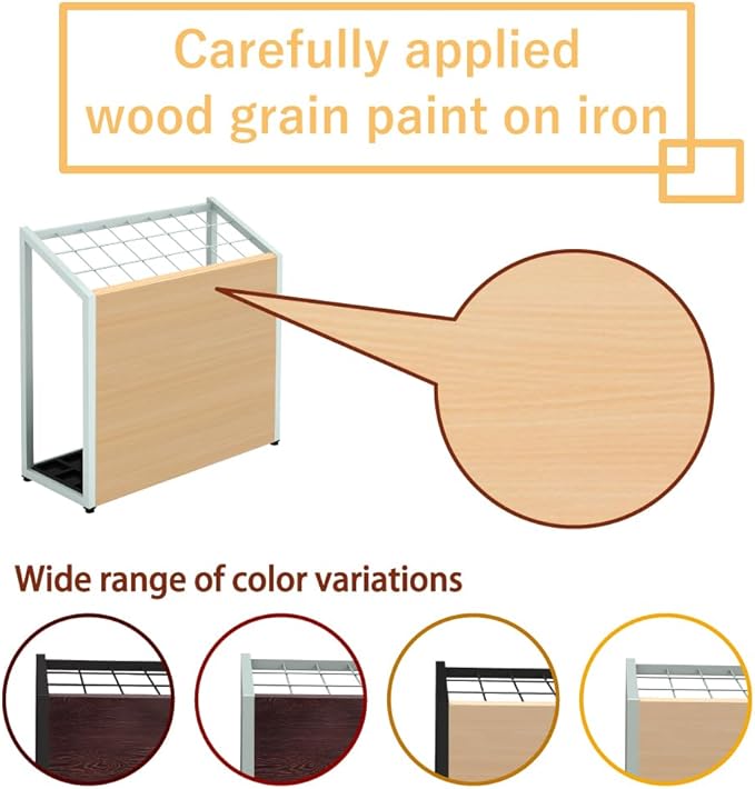 AKIRA Mid-Size Umbrella Stand for 12-Umbrellas Modern Natural Wood Grain & Black Metal Entryway Organizer Rack Holder for Office or Lobby, Model US-US-0325-BKNA