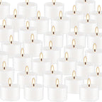 Set of 50 White Scented Tealight Candles Bulk, Vanilla Fragrance Wax with Clear Container, for Restaurant Dinner Weddings Baby Showers, Long Burning, 8 Hours