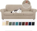 YEMYHOM Latest Checkered 4 Pieces Couch Covers for 3 Cushion Couch High Stretch Thickened Sofa Cover for Dogs Pets Elastic Slipcovers Living Room Furniture Protector (Khaki), 71"-91"(3 Cushions)