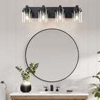 Bathroom Vanity Light, 4 Light Black Vanity Lights with Clear Glass Shade, Farmhouse Bathroom Vanity Lighting Fixtures Over Mirror for Living Room,E26