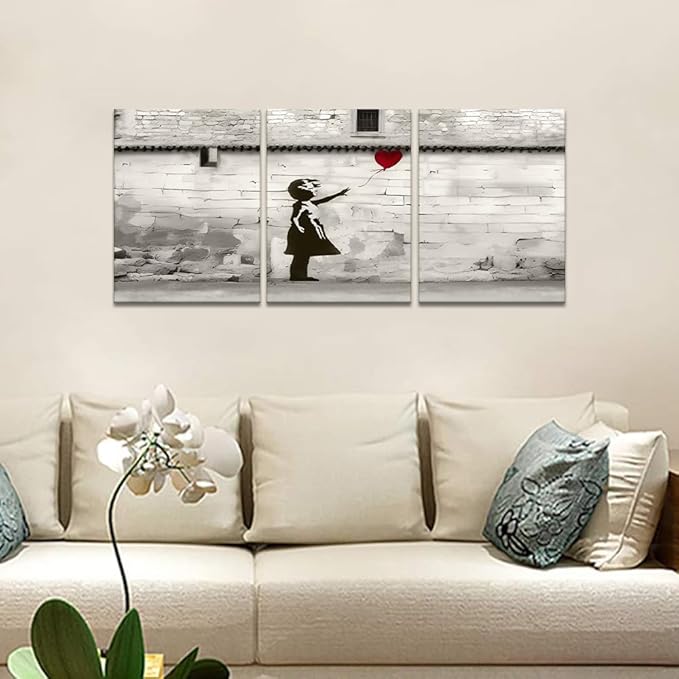 Novatique Banksy Canvas Wall Art Street Graffiti Wall Art Banksy Art Painting Print Abstract Graffiti Art Pictute Canvas Print for Living Room Bedroom, 12" x 16" x 3Pcs