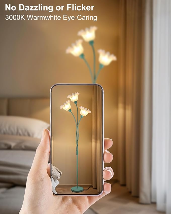 Lightdot Vintage Flower Floor Lamp for Living Room Modern Standing Lamp with DIY Flexible Branch Pole Spring Green Cute Floral Floor Lamps for Girls' Bedroom/Sofa Beside/Corner Decor(Bulbs Included)