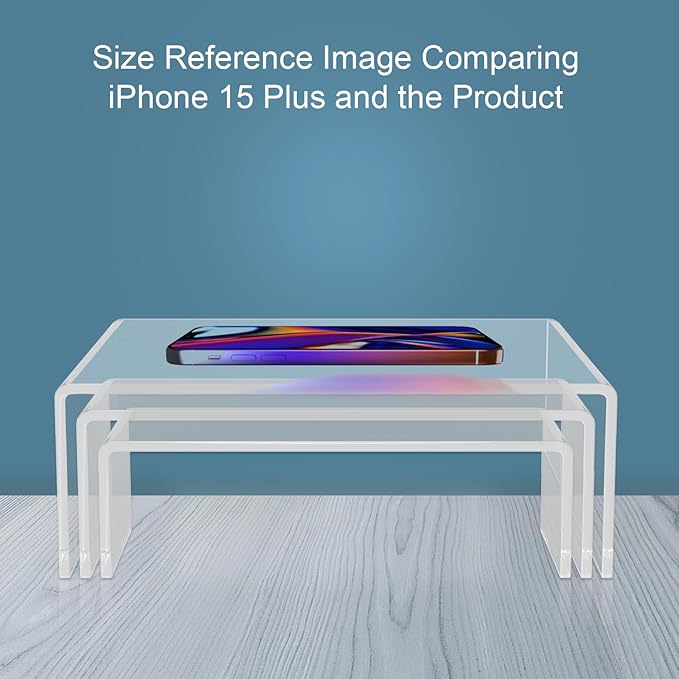 6PCS Acrylic Display Risers, 3 Sizes Clear Product Stand, Jewelry Display Riser Shelf Showcase Fixtures For Collectibles Display, Toy Figure Display