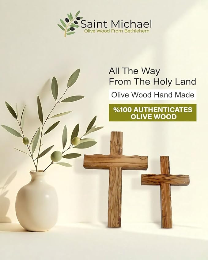 Handcrafted Olive Wood Wall Cross – 6 Inch Cross from the Holy Land | Christian Wooden Cross for Home, Church, Baptism, or Memorial Gift