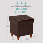 CAROLMADE Folding Storage Ottoman Cube PU Leather Footstool with Wood Legs Ottoman Footrest for Living Room and Bedroom Brown, 15x12.6 x 15.4”