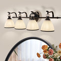 ANDY STAR Vintage Bathroom Light Fixture, 4-Light Vanity Lights, 28 inch Farmhouse Wall Sconces, Black Wall Lamp with Milky Glass, Well-Made Bathroom Lighting Fixtures Over Mirror for Living Room