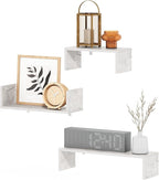 Furinno Rossi Bedroom Decor Wall Mounted Floating Display Shelves with Invisible Brackets, Set of 3, Marble White