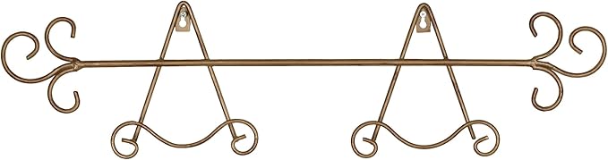 Touch of Class Galla Horizontal Plate Rack - Satin Gold - Two Plates - Metal Hanging Display, Collector Holder - Decorative Vintage Holders for Bedroom, Living Room, Kitchen, Hallway, Entryway