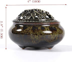 Incense Burner with Calabash Incense Stick Holder - Porcelain Charcoal Censer for Use with Resin Granular Powder Cone or Coil Incense (Fambe Green)