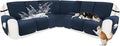 Reclining Sectional Couch Covers 100% Waterproof Velvet L Shape Recliner Couch Covers for Sofa Pets Washable Anti Slip Recliner Slipcovers with Pockets (5 Seat Sofa with 2 Console, Navy Blue)