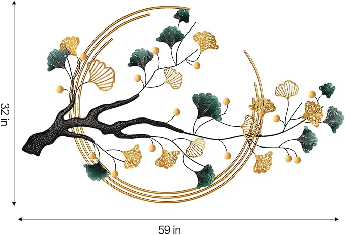 Babyieia 59" Oversized 3D Ginkgo Leaf Metal Wall Art Decor for Living Room, Gold Wall Art Decorations, Large Modern Wall Sculptures, Metal Wall Decor Home Decor for Living Room Dining Room Bedroom