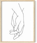 Holding Hands Wall Art Interlocking Fingers Connection Continuous Line Drawing 8x10 Inch Oak Wood Beige Framed Modern Minimalist Unity Print for Bedroom