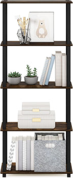 Furinno Turn-S-Tube 5-Tier Multipurpose Shelf Display Rack with Square Tubes, Amber Pine/Black