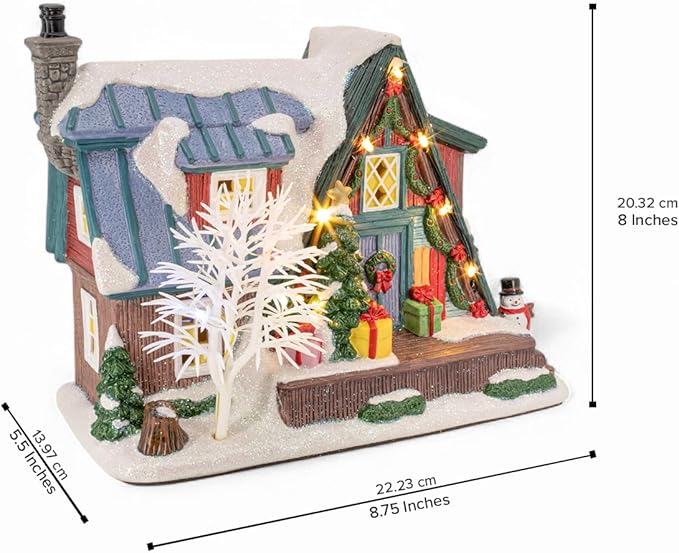 Country Log Cabin Porcelain Christmas Village with LED Lights
