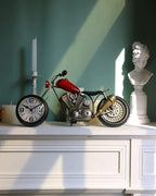 Vintage Motorcycle Desk Clock, Red, Battery Operated, 17.3 in L, 2.5 in W, 7.8 in H
