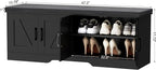 2-Tier Storage Bench, 47.2" Wide Shoe Bench with Padded Seat Cushion, Entryway Bench with 4 Barn Doors and Adjustable Shelf, Black