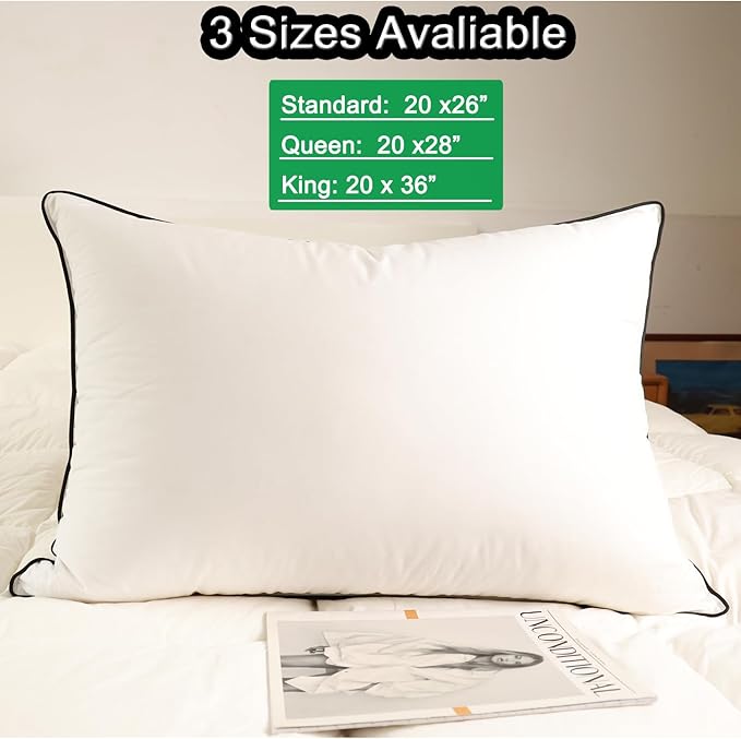 Luxurious Down Pillows - Standard Size, High Fill Power, Breathable Cotton Blend Shell,Down Pillow Ideal for Every Night