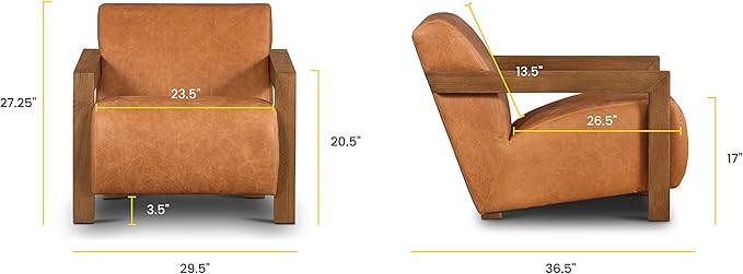 Poly & BARK Giza Lounge Chair in Full-Grain Pure-Aniline Italian Tanned Leather in Cognac Tan Leather