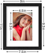 Vittanly 8x10 Picture Frames Set of 9, Display 5x7 Pictures with Mat or 8x10 without Mat, Photo Frames for Wall or Tabletop with Plexiglass, Engineered Wood, Black&Brown&Distressed White
