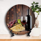 Decorative Plates, Wine Print Ornament, Red Wine Cabernet Bottle and Glass Cheese and, 7 Inch, Kitchen Wall Decor, Brown Burgundy Cream