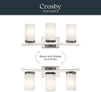 Kichler Crosby 23" Vanity Light in Brushed Nickel, 3-Light Contemporary Bathroom Light with Satin Etched Cased Opal Glass, (23" L x 8.75" H), 45497NI
