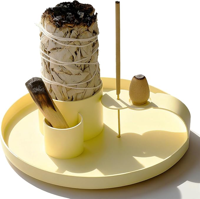 Multifunction Incense Holder, Sage Burner Holder, Palo Santo Holder Burner, 5.47" Ash Catch Tray, Smudge Stick Holder with Handle for Incense Sticks Incense Cone Candle, Yoga Meditation and Room Decor