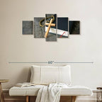 Elephant Stock Cross Canvas - 5 Panel Christian Pictures Decor - Canvas Print Wall Decor - Christian Cross Wall Art - 42" X 19"