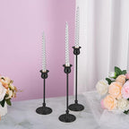 Metal Candle Holder Taper Candlestick Holders for Candle Sticks Vintage Candelabra for Halloween Thanksgiving Christmas (Matt Black, 1 Set (3 pcs))