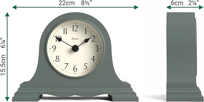 JONES CLOCKS® Speakeasy Mantel Clock | Classic Napoleon’s hat Design | Green | Contemporary Classic Style for Desk, Table, Shelf or Bedside