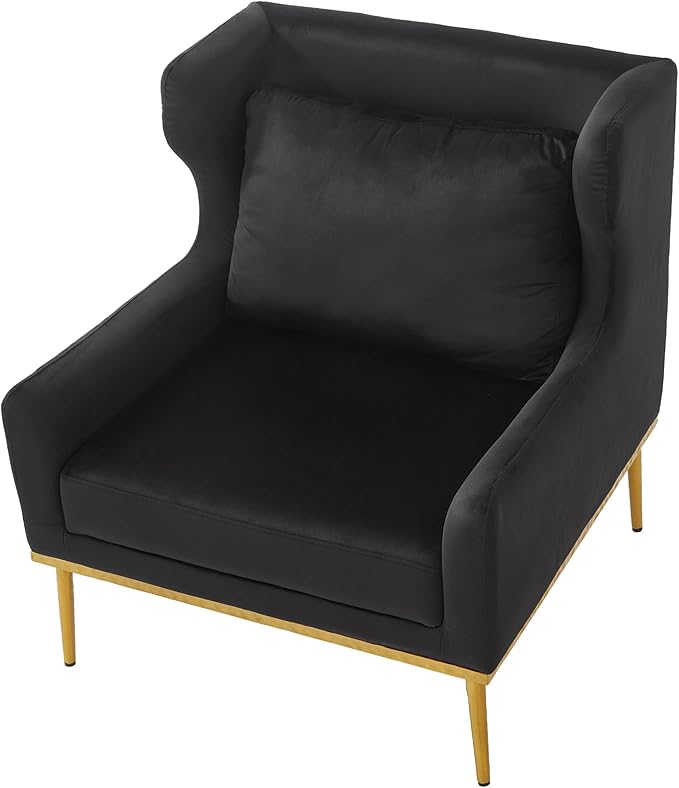 Merax Luxury Velvet Accent Chair, Modern Mid-Century Armchair for Living Room, Bedroom Reading Corner, Comfortable Tufted Single Seater Sofa Chair with Iron Legs (Black)