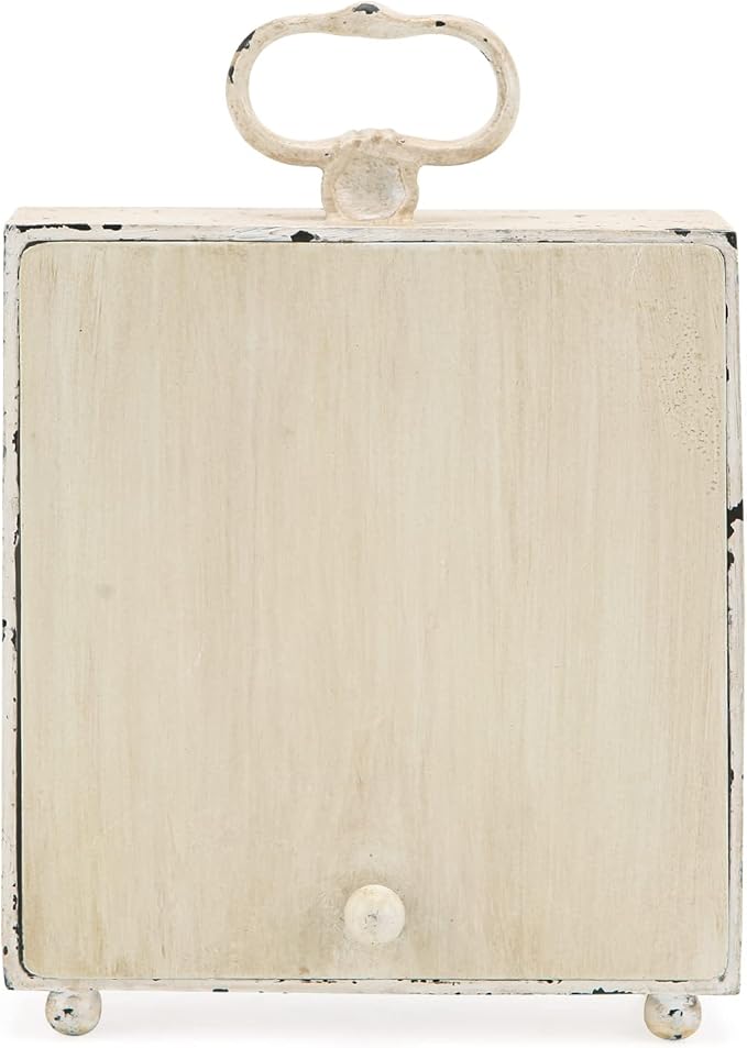 NIKKY HOME Small Table Clock with Handle, Silent Non-Ticking Shelf Desk Top Clock Battery Operated Vintage Rustic Design, Chic Home Decor for Fireplace Mantel, Desktop, Countertop, Distressed White