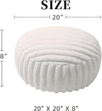 Unstuffed Pouf Ottoman Cover Soft Storage Extra Seat Farmhouse Comfortable Bohemian Poufs Accent Footrest 20x20x8 Inches for Living Room Bedroom Study Nook (White, Round)