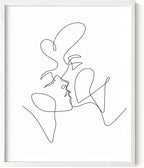 Minimalist Couple Art Wall Art Print Couple Kiss Abstract Line Drawing, Gallery Quality 8"x10" White Framed, Abstract Love Aesthetic Decor Bedroom Living Room