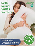 Bed Pillows King Size Set of 2 - 100% Cotton Breathable Cover - Premium Down Alternative for Side Sleepers, Back or Stomach - Soft Luxury Hotel Quality Pillows - Comfy, Cozy & Plush - Oeko-Tex, White