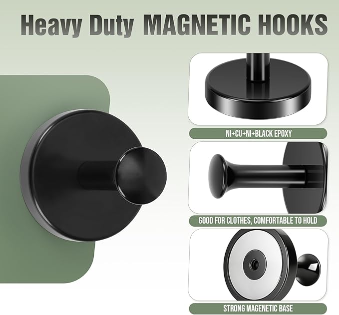 Neosmuk Magnetic Coat Hook,130lb+ Strong Extra Heavy Duty Magnet Hooks,Magnetic Wreath Hanger/Holder for Metal Doors,Purse,Towel,Stocking,Cruise Cabin,Black,2 Pack