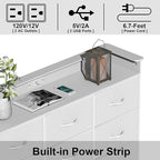 EXOTICA White Dresser with LED Light for Bedroom 9 Drawer Dressers with Charging Station Chests of Drawers for Entryway Closet Living Room Hallway Sturdy Steel Frame Wooden Top Easy Pull Handle
