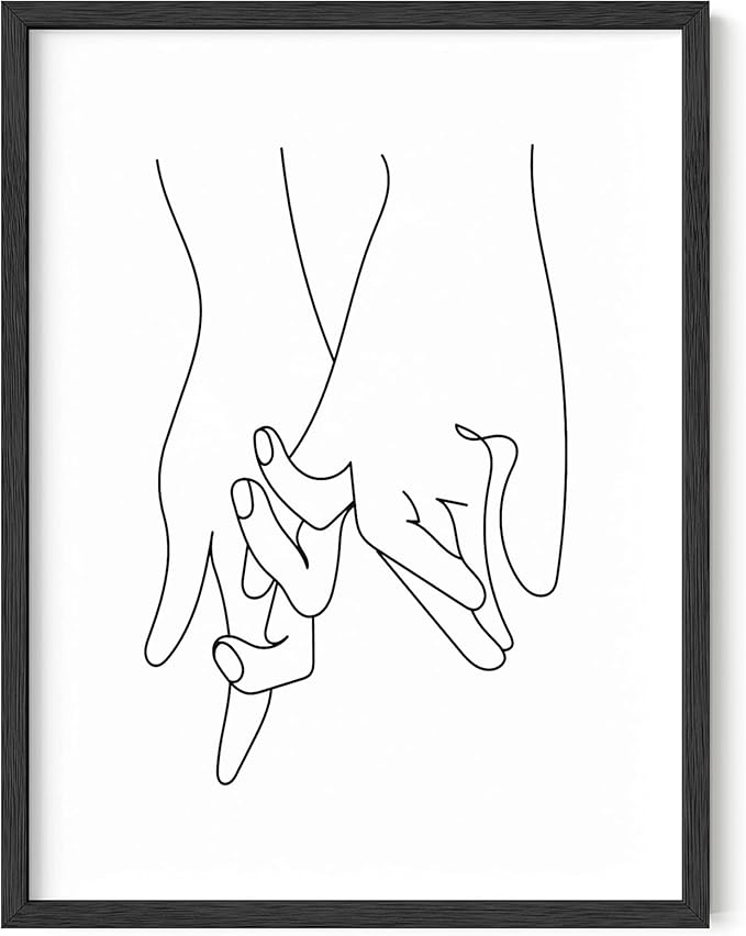 Y2K BOO Holding Hands UNFRAMED Wall Art Interlocking Fingers Continuous Line Drawing Love Connection 12x16 Inch Heavyweight Paper Studio Decor