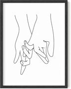 Holding Hands Wall Art Interlocking Fingers Continuous Line Drawing Love Connection 12x16 Inch Oak Wood Black Framed Modern Romance Print for Bedroom
