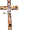 Olive Wood Wall Cross Silver Crucifix with Mother of Peral Design-Bethlehem Star on a Wooden Cross – Made in Bethlehem Holy Land The Place Where Jesus was Born by Christian Craftsmen.