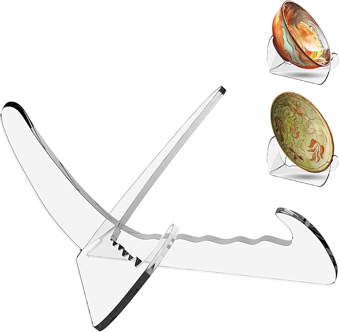 Boloyo "X Shape Acrylic Bowl Display Stand, 4.5 Inch 2PC Clear Acrylic Bowl Plate Platter Dish China Porcelain Display Holder Easel Base for Home Kitchen School Art Display