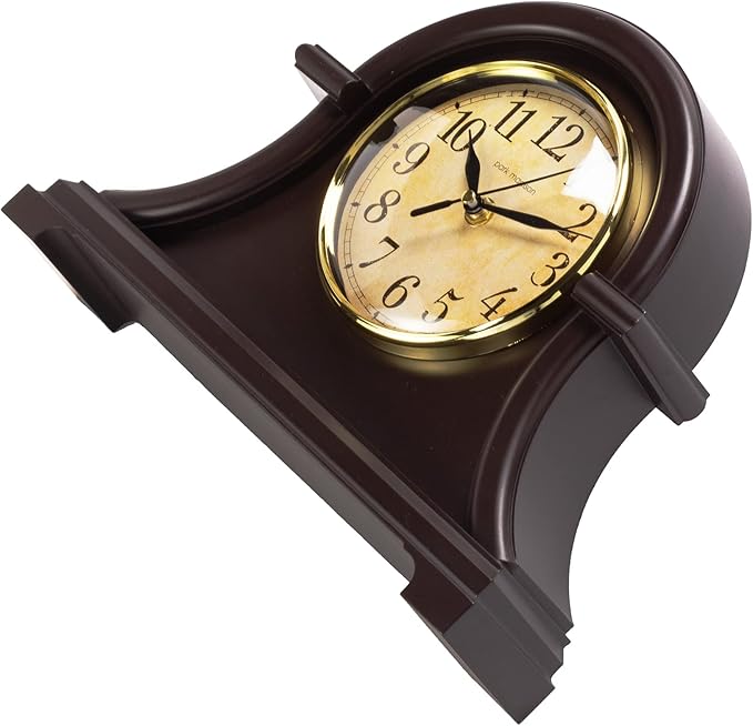 Park Madison Vintage Table Clock Series Mantel Clock,12.5 Inch, Silent Analog Quartz Movement, Mahogany Color (13798)