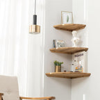 Corner Shelf, 7inch Solid Oak Wood Floating Corner Shelf Wall Mount Round End Floating Speaker Shelves with Wire Hole for Small Plant Photo Frame for Bedroom Kitchen, Living Room | Wire Hole, Small Plant, Photo Frame, Bedroom, Kitchen, Living Room