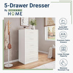 Modern 5-Drawer Dresser with Spacious Storage,Sturdy Wood Frame, and Large Capacity Drawers, Dressers for Bedroom, Home Organization Storage for Living Room or Hallway (White)