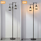 Industrial,Vintage Dimmable Floor Lamp,2 Classical Lanterns Standing Lamp, Rustic Farmhouse Floor Lamp with Bronze Gold Finish, for Living Room Bedroom (Bronze-B-Style)