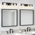 5-Light Black Bathroom Vanity Light, Modern Vanity Lighting Fixture for Bathroom, 31" Matte Light Fixture, Wall Sconces with Clear Glass Shade, Black Bathroom Wall Light Over Mirror